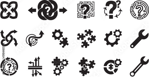 Problem solving and innovation concept icons set