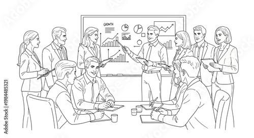 Business Meeting Presentation Teamwork Collaboration Office Strategy Growth Charts Boardroom
