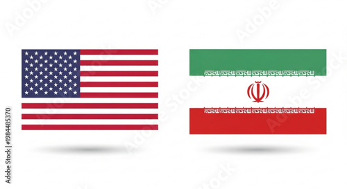 American and iranian flags side by side on white background symbolizing international relations and diplomacy between the usa and iran