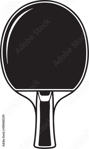 Ping pong paddle, black and white vector, table tennis racket, sports equipment icon