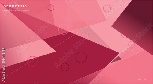 Abstract geometric background. Layered triangles, diagonal polygons and overlapping circular rings. Smooth pink and maroon gradient texture with modern corporate vibe. Vector illustration presentation