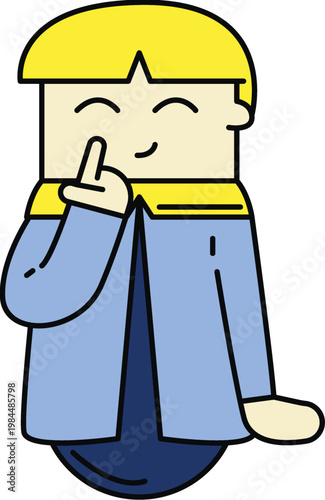 Businessman in blue suit with finger on lips, business brainstorm