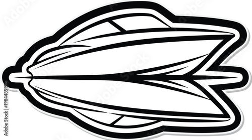 Motorboat Sticker Art Bold Black Outline Style Against White Backdrop