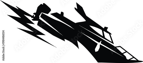 Speedboat Vector Plunging with Graphic Black Hull on White Backdrop