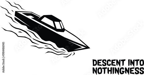 Speed Boat Vector Plunges into White Abyss Black Hull Contrasts Sharply