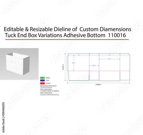 Custom tuck end box with dieline and dimensions custom box