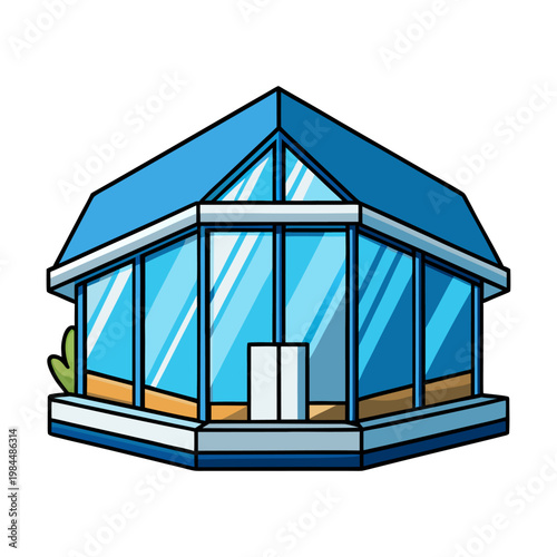 modern glass greenhouse with plants vector illustration