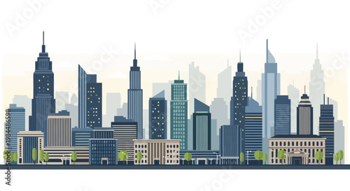 Modern City Skyline with Tall Buildings and Architecture
