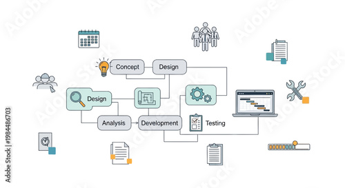 Agile Project Management Workflow Diagram with Icons - Business Process Flow