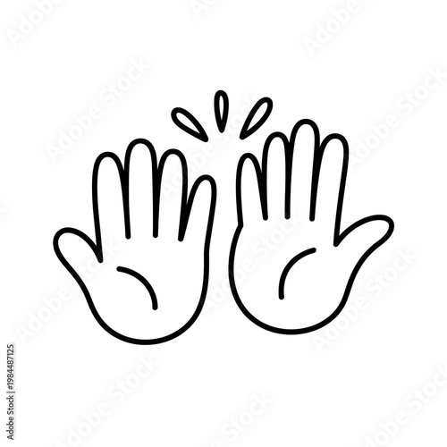 Simple line drawing of two hands clapping together cheerfully