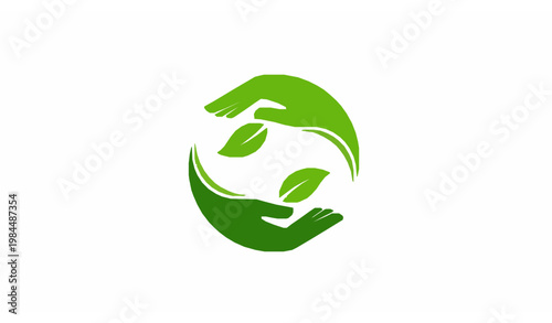 Natural wellness logo hands and leaves vector eco healing massage alternative medicine symbol