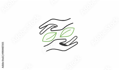Minimal wellness icon hands and leaves line vector alternative medicine spa outline design