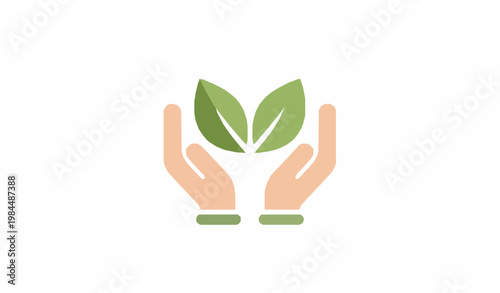 Wellness logo two hands holding leaves vector alternative medicine massage spa icon
