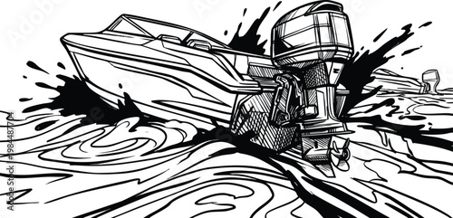 Speed Boat Vector Artwork of High speed Chase with Splashes