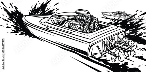 Speed Boat Vector Art High speed Chase with Dramatic Water Splashes