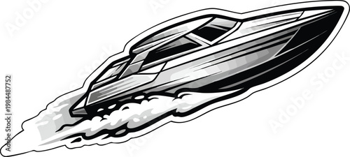 Speed Boat Sticker Vector Graphic for Watersports and Marine Designs