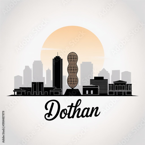 Dothan Skyline Silhouette — A Cultural Southern City in Alabama Vector Illustration