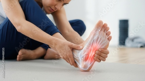 Anatomical visualization of foot pain and plantar fasciitis relief during a foot massage.