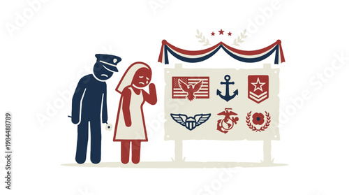 Sad Couple Looking at Military Memorial