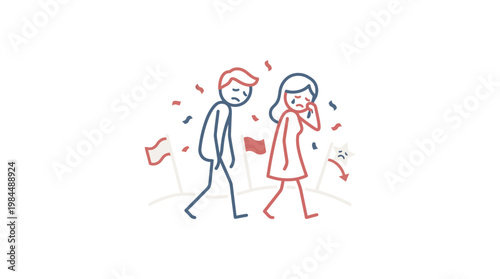 Sad Couple Walking Away From Each Other