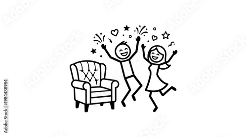Joyful Couple Celebrating with Fireworks and Chair