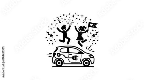 People Celebrating Electric Car Purchase