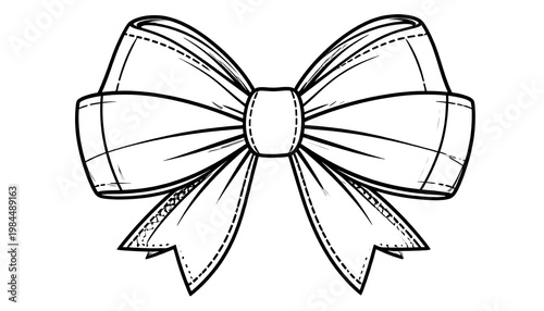 Black outline drawing of a large, decorative bow on a white background