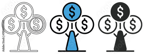 Money Growth Tree Icon Set representing financial success investment planning savings and wealth management ideas