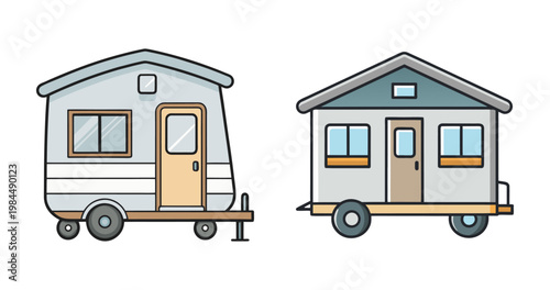 two vintage travel trailers camping vector illustration