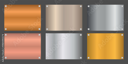 Collection of color iron polished covers, templates, banners. Metallic sheet backgrounds. Bright stainless brushed design