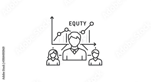 Business equity growth chart with people icons.