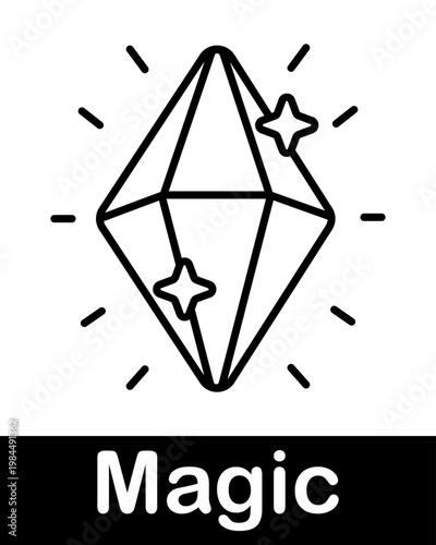 Magic crystal gem line icon representing mystical energy, enchanted stone and fantasy power concept in minimal outline style