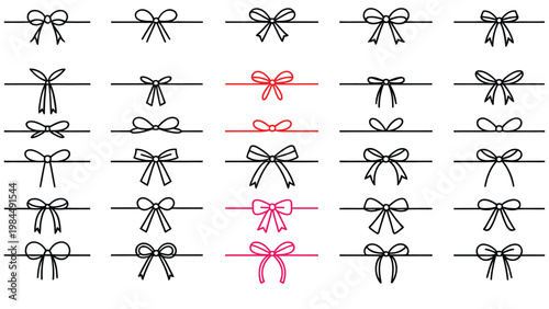 Bow gift ribbon Minimal line set Holiday packaging