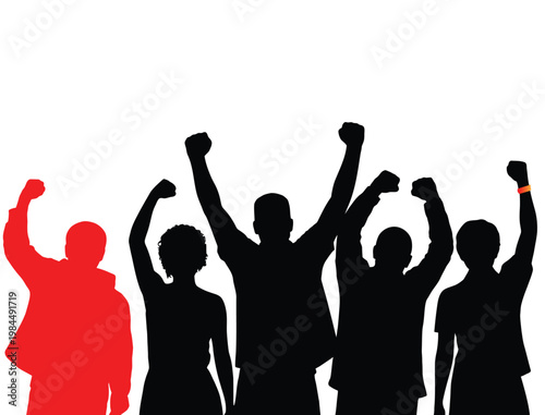 Silhouette of the crowd applauding in black and white