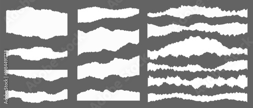Set Of Torn Paper Vector Elements. Collection Of Ripped Page Pieces. Wrinkle Edges Frame. Grunge Textures.