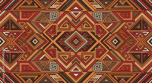 tribal geometric pattern in warm earth tones textile design