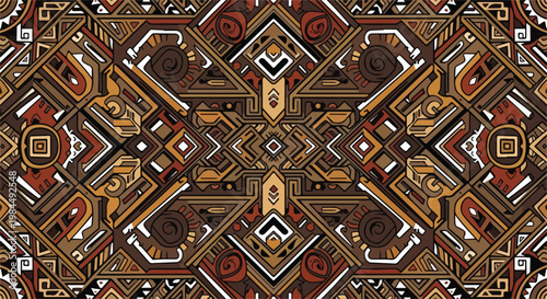 Intricate geometric mosaic pattern in earthy browns and golds