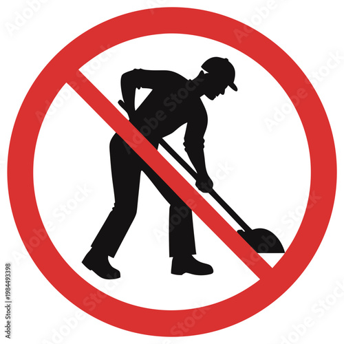 No Digging Prohibition Sign Silhouette – Underground Utilities Warning Vector Icon Isolated