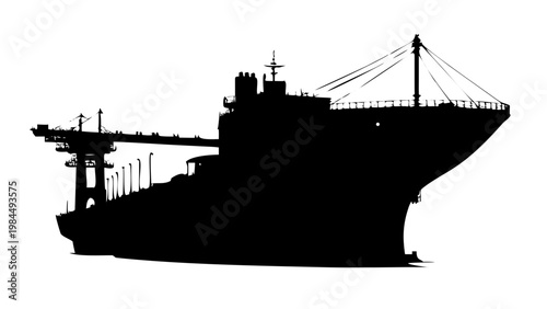 Cargo Ship Silhouette Vector Icon – Industrial Merchant Vessel and Maritime Logistics Isolated
