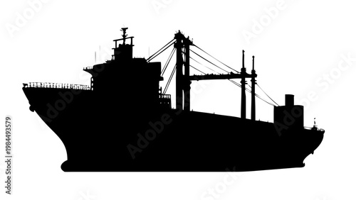 Cargo Ship Silhouette Vector Icon – Industrial Merchant Vessel and Maritime Logistics Isolated