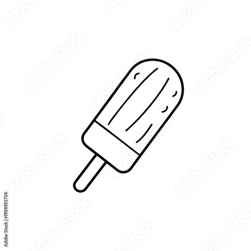 A simple black and white illustration of a popsicle on a stick