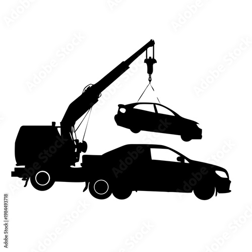 Tow Truck Assistance Service with Car Silhouette Vector Icon