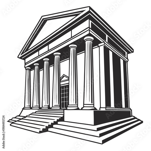Minimalist Classical Bank Building Vector Silhouette Icon