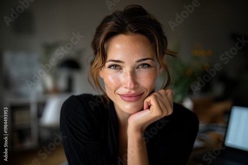 Wallpaper Mural Young woman having video call in home office workspace Torontodigital.ca