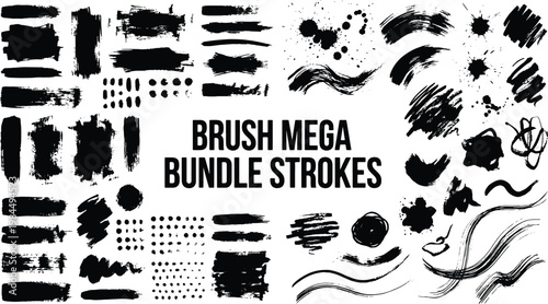 Black brush strokes mega bundle illustration with various paints platters and smudges for graphicdesign