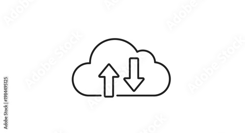 Cloud storage service allows seamless data transfer and synchronization with upload and download arrows in a simple graphic illustration.