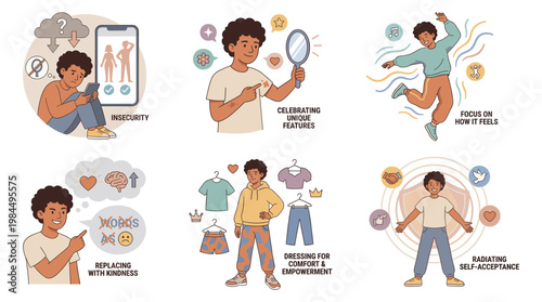 Illustrations Depicting Mental Health Wellness and Coping with Anxiety