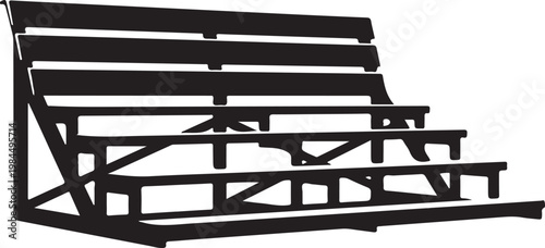 Black bleachers, metal stands, empty stadium seats, vector graphics