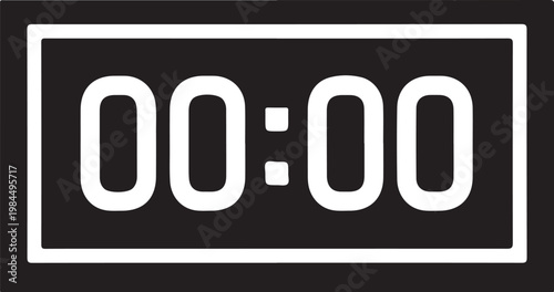 Digital clock timer icon, zero hour vector graphic, stopwatch start time