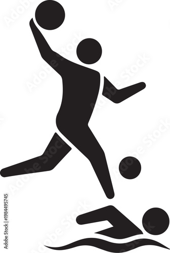 Water polo, sport, vector icons, black silhouette, athletic illustrations, swimming, ball game